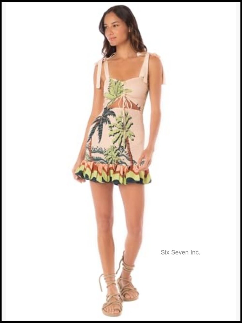 Smocked A-line Mini Dress with Tie Straps - Picture 4 of 7